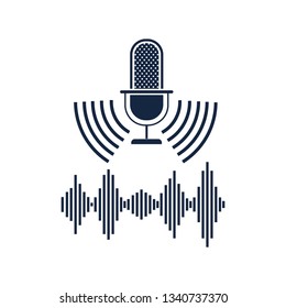 microphone with sound wave isolated icon