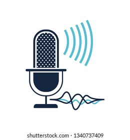 microphone with sound wave isolated icon