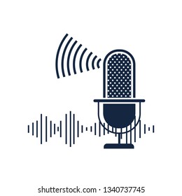 microphone with sound wave isolated icon