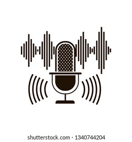 microphone with sound wave isolated icon
