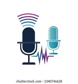 microphone with sound wave isolated icon
