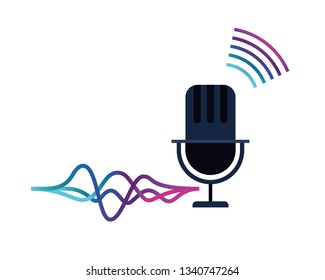 microphone with sound wave isolated icon
