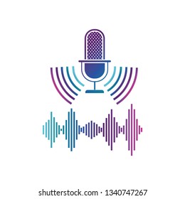 microphone with sound wave isolated icon