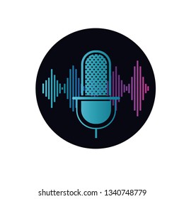 microphone with sound wave isolated icon