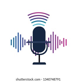 microphone with sound wave isolated icon