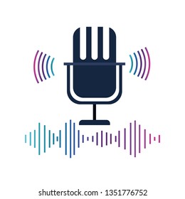microphone with sound wave isolated icon