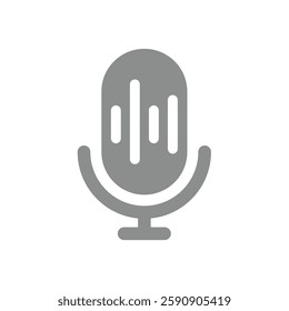 Microphone with sound wave. Music, podcast and audio vector icon.