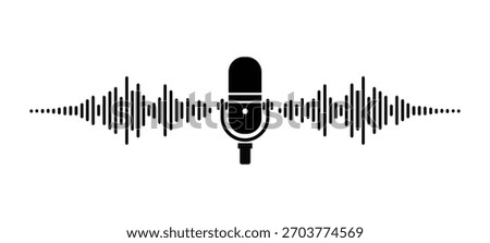 Microphone with sound wave on, representing audio recording and broadcasting, capturing the essence of voice and music in digital form