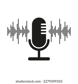 Microphone sound wave. Record audio message. Music track sound wave. Vector illustration.