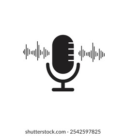 Microphone sound wave. Record audio message. Music track sound wave. Vector illustration.