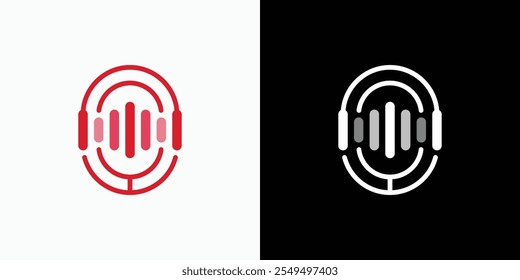 Microphone sound wave shape vector logo design with modern, simple, clean and abstract style. Icon for business, podcast, music and personal branding.