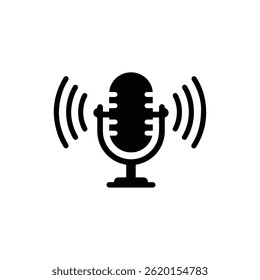 Un micrófono con ondas de sonido a su alrededor, que representa la tecnología de reconocimiento de voz y dispositivos inteligentes