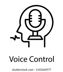 A microphone with sound waves in human head depicting speech recognition icon 