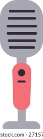 Microfone com ilustração de ondas de som simbolizando transmissão, transmissão de áudio, gravação de voz, tecnologia de comunicação e produção de mídia em design plano.