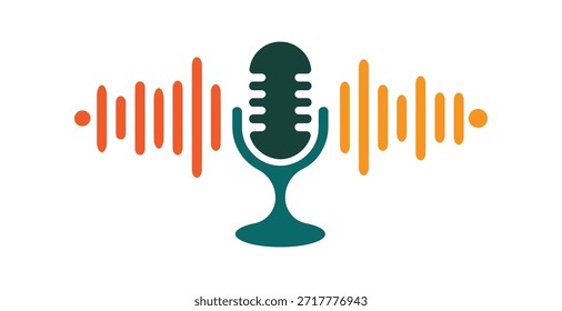 Micrófono con ondas de sonido aislado sobre fondo transparente, aislado sobre fondo blanco, Vector, ilustración