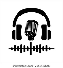 microphone and sound waves Podcast and audio sound waves from voice message recording, vector icon. Podcast sound waves for online audio streaming and podcasting or music players and mobile phones.