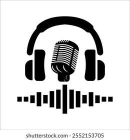 microphone and sound waves Podcast and audio sound waves from voice message recording, vector icon. Podcast sound waves for online audio streaming and podcasting or music players and mobile phones.