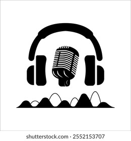 microphone and sound waves Podcast and audio sound waves from voice message recording, vector icon. Podcast sound waves for online audio streaming and podcasting or music players and mobile phones.