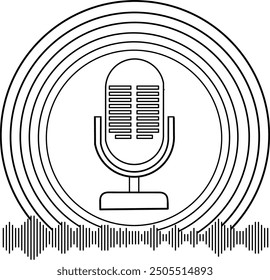 Micrófono y ondas de sonido que simbolizan el reconocimiento de voz