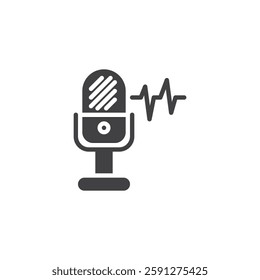 Microphone with sound waves vector icon. filled flat sign for mobile concept and web design. AI Assistant glyph icon. Virtual assistant symbol, logo illustration. Vector graphics