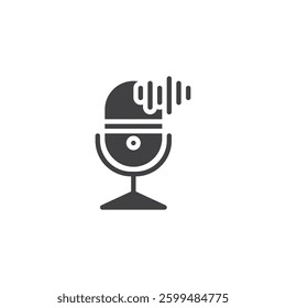 Microphone with sound waves vector icon. filled flat sign for mobile concept and web design. Voice Assistant glyph icon. Voice-based AI interaction symbol, logo illustration. Vector graphics
