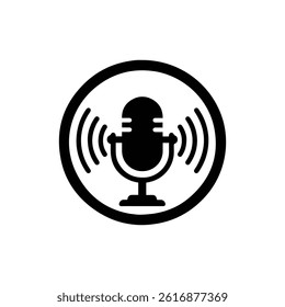 Microphone with Soundwaves Icon for Podcasting and Recording