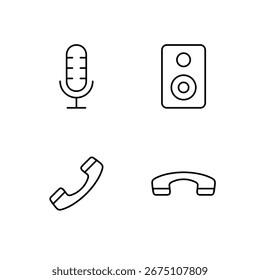 Telefone do Alto-falante do Microfone e Ícone de Fim de Chamada Definidos para Aplicativo Móvel
