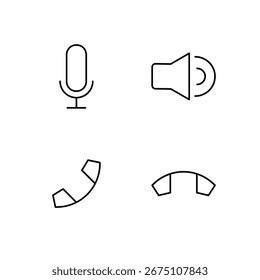 Microphone Speaker Phone and Call End Icon Set for Mobile Application