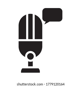 microphone and speech bubble icon over white background, silhouette style, vector illustration