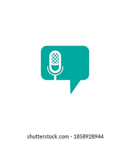 Microphone and speech bubble icon. podcast, voice chat button. radio, podcast logo. Audio message, voice, record,  speak sign. Vector illustration isolated on white 