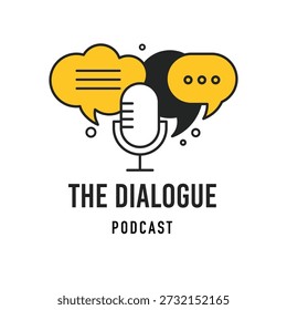 Microphone and speech bubbled logo. Dialogue podcast open mic concept design. Vector illustration
