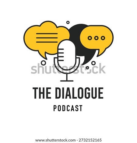 Microphone and speech bubbled logo. Dialogue podcast open mic concept design. Vector illustration