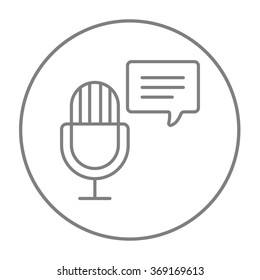 Microphone with speech square line icon.