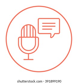 Microphone with speech square line icon.