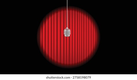 Microphone spotlight stage performance concept with dramatic lighting and red background