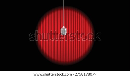 Microphone spotlight stage performance concept with dramatic lighting and red background