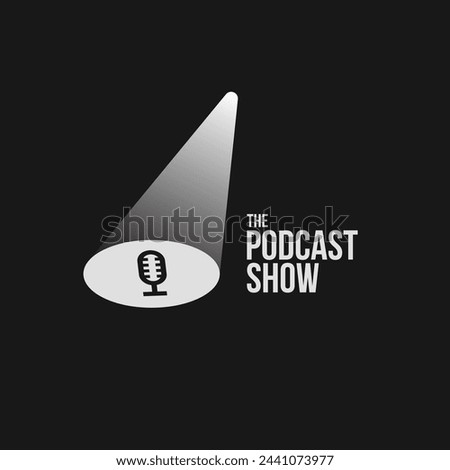 Microphone in spotlight vector illustration. Podcast show logo, poster, cover, print design