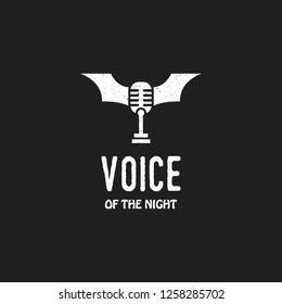 microphone stand with bat wings fo voice of the night logo icon vector inspiration