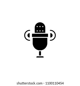 Microphone with stand black icon concept. Microphone with stand flat  vector symbol, sign, illustration.