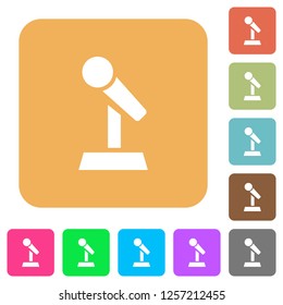 Microphone with stand flat icons on rounded square vivid color backgrounds.