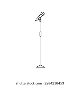 Microphone with stand icon. Vector. Line style.