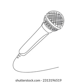 Microphone stand icon vector line continuous drawing. Hand drawn linear illustration. Outline design, print, banner, card, brochure, poster, logo. Music, radio, audio broadcast, media, concert.