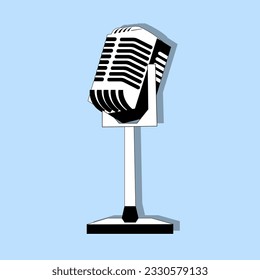 Microphone With Stand Line Art Vector Illustration