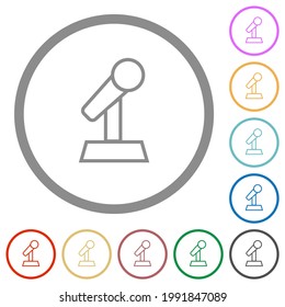 Microphone with stand outline flat color icons in round outlines on white background