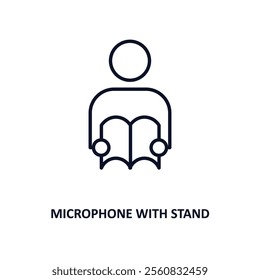 microphone with stand outline icon.  Thin line icon from education collection. Editable vector isolated on white background