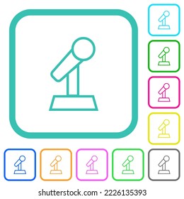 Microphone with stand outline vivid colored flat icons in curved borders on white background