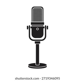 Soporte de micrófono podcast sólido icono de Vector negro aislado fondo blanco grabación de voz de audio símbolo de discurso ilustración de Diseño gráfico