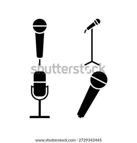 Microphone stand silhouette audio equipment icon set