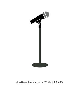 Microphone stand silhouette on white background. Microphone icon sign vector illustration design.