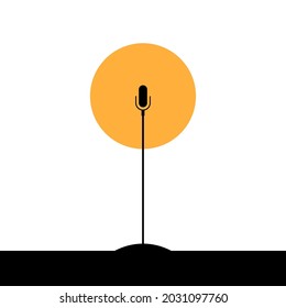 Soporte de micrófono con redondo amarillo sobre fondo blanco. Ilustración del vector